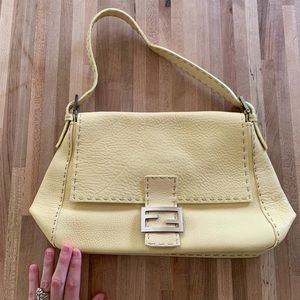Fendi yellow Leather Selleria Baguette Bag